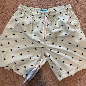 Never worn light blue swim trunks with dark blue turtles